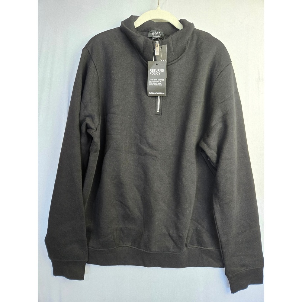 BoohooMAN Mens Black Quarter Zip Funnel Neck Sweatshirt CMM16600 Size L NEW